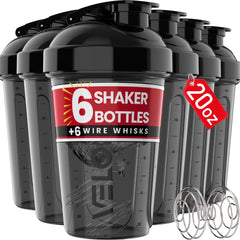 6 Pack 20oz Protein Shaker Bottles Black Cups