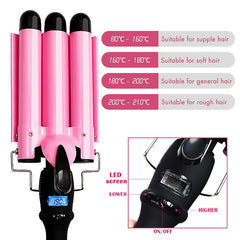 LED Ceramic Triple Barrel Hair Curling Iron Waver