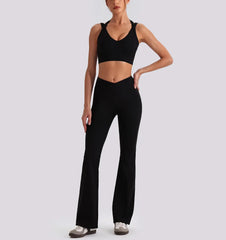 Women's Yoga Exercise Sets Women Backless Sports Tank Top V Shape High Waist Wide Leg Pants Fitness Gym Running Workout Clothes