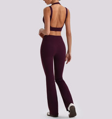 Women's Yoga Exercise Sets Women Backless Sports Tank Top V Shape High Waist Wide Leg Pants Fitness Gym Running Workout Clothes
